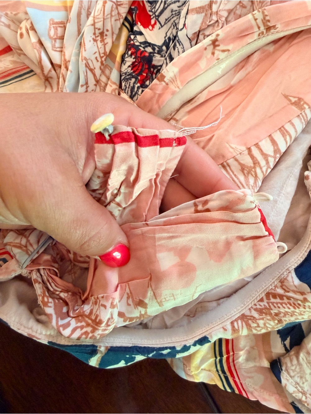 Maeve One-Shoulder Scarf Dress in Blush and Navy - Picture 9 of 11
